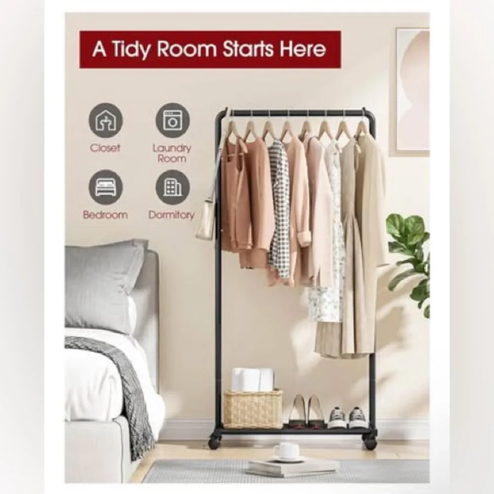 Adjustable Black Garment Rack with Lower Shelf - Home Storage & Organization